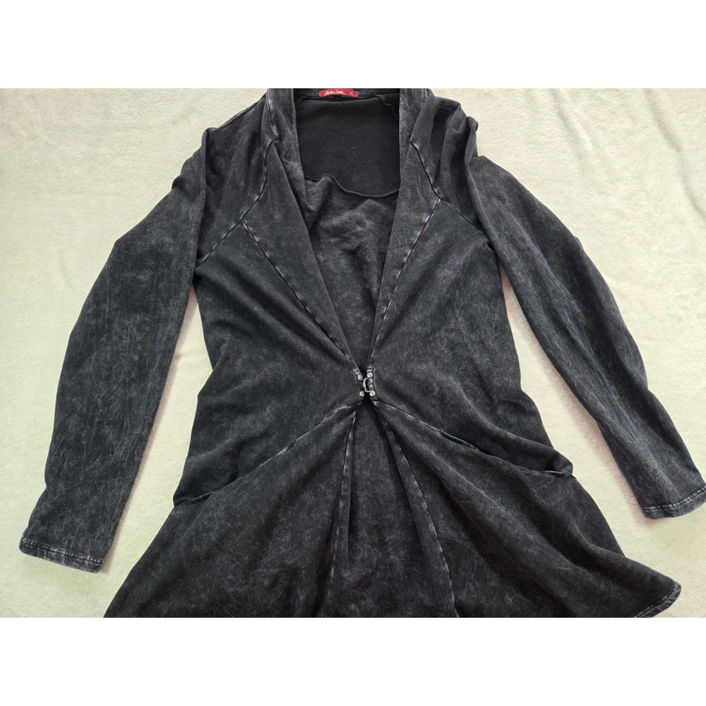 Barbara Lesser Black Acid Wash Tunic Top Women L  Lagenlook Y2K